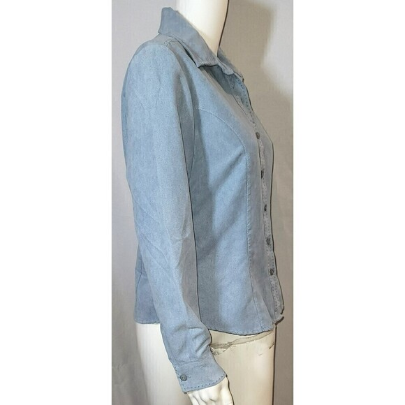 Lemon Grass Suede Like Button Down Blouse - Size Small - Picture 2 of 10